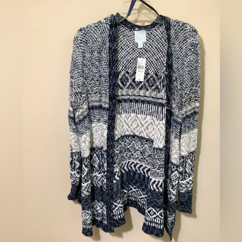 Sunday blue & white cardigan sweater no buttons no pockets NWT size 1X
